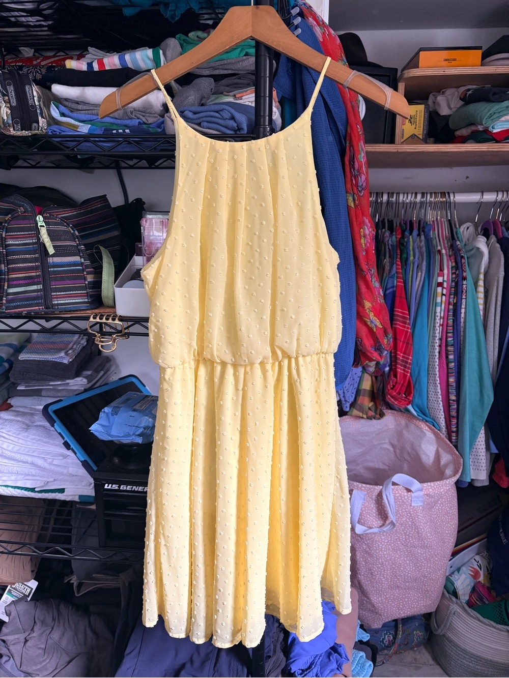 Francesca's Collections Pale Yellow Textured Mini Dress